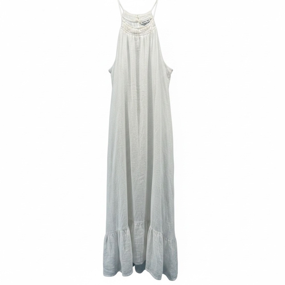 Emma & Michele White Gauze Halter Maxi Dress Smocked Neck Boho Beach Size Large